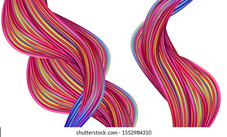 Minimal Watercolor Layout. Modern Digital Pattern with Rainbow Brush Strokes. Light Template for Cover, Poster, Banner, Greeting Card. Abstract Realistic Creative Neon Pink, Blue, Violet Background.
