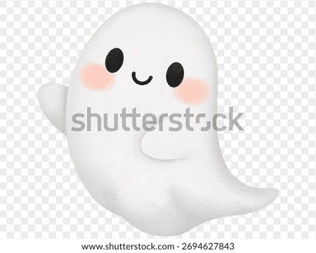 Minimal watercolor white ghost with blush cheeks, adorable Halloween illustration.vector