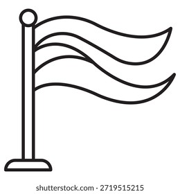 Ilustración de icono de línea de bandera con contorno negro limpio, adecuado para símbolos, navegación, logros, eventos deportivos, mapas, App, Sitios web y Diseño gráfico comercial moderno.