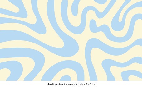 A minimal wavy abstract background with pastel blue and cream colors, inspired by 60s and 70s retro style.Vector illustration.