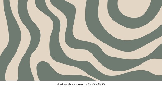 A minimal wavy abstract background with pastel green and cream colors, inspired by 60s and 70s retro style.Vector illustration.