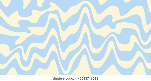 Un fondo abstracto ondulado mínimo con colores azul pastel y crema, inspirado en el estilo retro de los años 60 y 70. Ilustración vectorial.