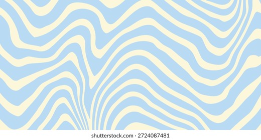 Un fondo abstracto ondulado mínimo con colores azul pastel y crema, inspirado en el estilo retro de los años 60 y 70. Ilustración vectorial.