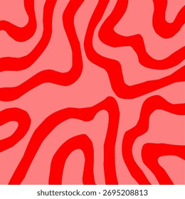 Um fundo abstrato ondulado mínimo com cores vermelho e rosa, inspirado na ilustração retro style.Vetor dos anos 60 e 70.