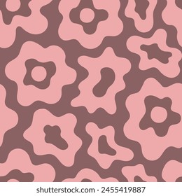 Minimal wavy flowers seamless pattern. Trendy hand drawn floral background with liquid abstract shapes. Curvy fluid vector illustration. Tile design fabric print