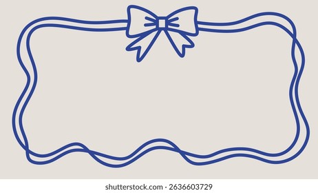 Minimal wavy frame with blue ribbon bow, perfect for invitations, greeting cards, labels, and social media posts. Elegant, editable, and versatile in vector format.