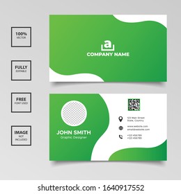 Minimal wavy gradient green business card templates. Vector illustration EPS 10