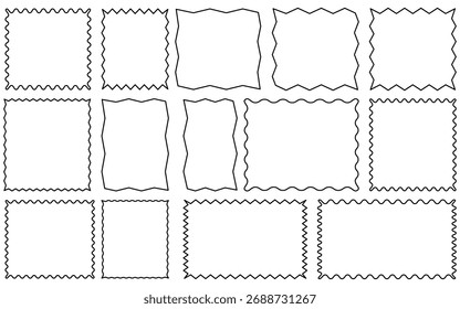 Conjunto de Quadros Ondulado e Escalonado Mínimo - Bordas Retangulares Abstratas no Estilo Doodle Desenhado à Mão