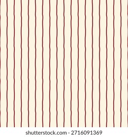 Minimal wavy stripes vector seamless pattern. Modern simple repeat design with hand drawn thin vertical red lines on cream background. Geometric abstract tile for holiday print, fabrics, wrapping