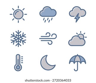 Minimale Wettersymbol-Sammlung, die für Apps, Websites und Infografiken geeignet ist.