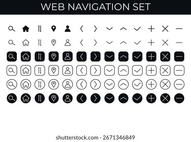 Conjunto de iconos de navegación de Web mínimo para diseño de interfaz de usuario y UX