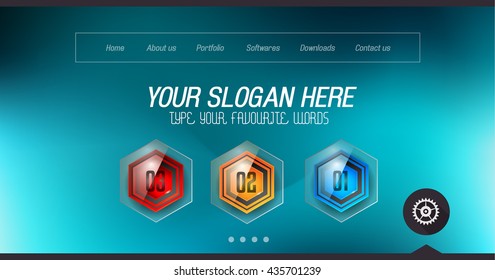 Diseño mínimo de página principal del sitio web con fondo deslizante y espacio para texto en encabezado y pie de página.