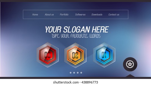 Minimal Website Home Page Design with Slider background and space for text in header and footer.