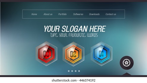 Minimal Website Home Page Design with Slider background and space for text in header and footer.