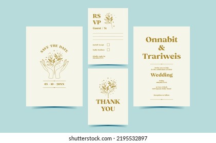 Plantillas de colección de bodas mínimas. Tarjeta de bienvenida decorativa vectorial o fondo de diseño de invitación. Guardar la ilustración de stock de fecha