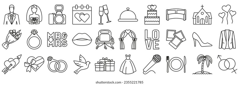 Minimal wedding icon set. Vector illustration