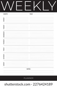 Minimal weekly black and white planner 
