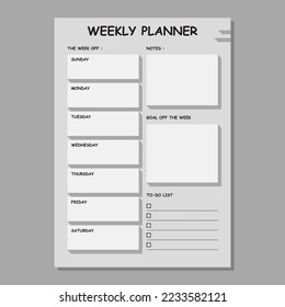 Minimal weekly planner template vector
