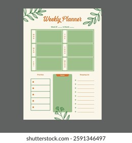 minimal weekly planner template vector