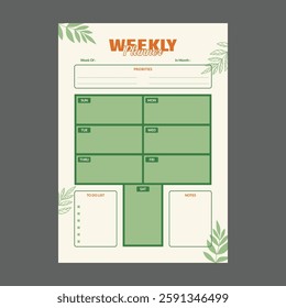 minimal weekly planner template vector