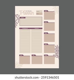 minimal weekly planner template vector