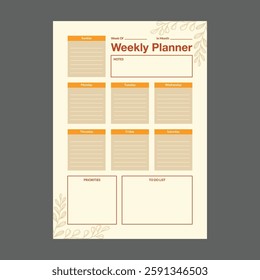 minimal weekly planner template vector