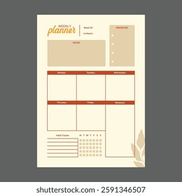 minimal weekly planner template vector