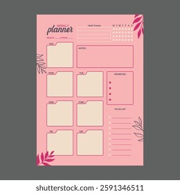 minimal weekly planner template vector