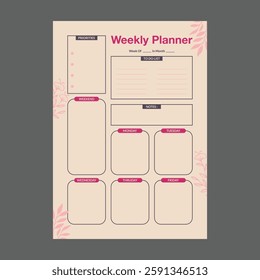 minimal weekly planner template vector