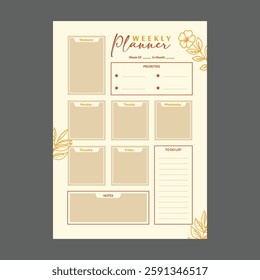 minimal weekly planner template vector