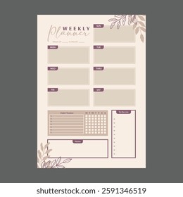 minimal weekly planner template vector