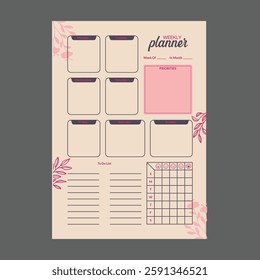 minimal weekly planner template vector