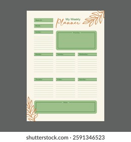 minimal weekly planner template vector