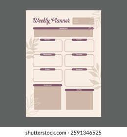 minimal weekly planner template vector