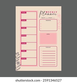 minimal weekly planner template vector