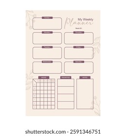 minimal weekly planner template vector