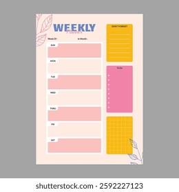 Minimal weekly planner template vector