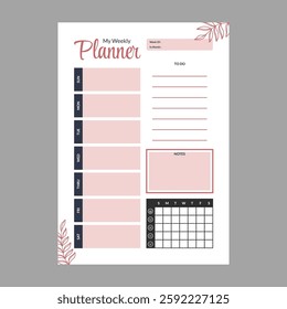 Minimal weekly planner template vector