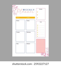 Minimal weekly planner template vector