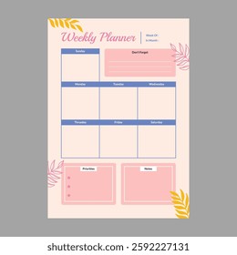 Minimal weekly planner template vector