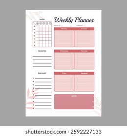 Minimal weekly planner template vector