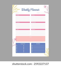 Minimal weekly planner template vector