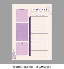 Minimal weekly planner template vector