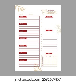 Minimal weekly planner template vector