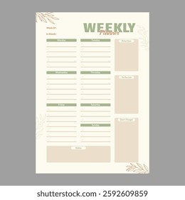 Minimal weekly planner template vector