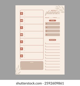 Minimal weekly planner template vector