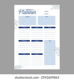 Minimal weekly planner template vector