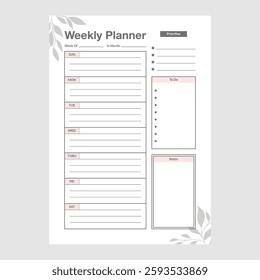 Minimal weekly planner template vector