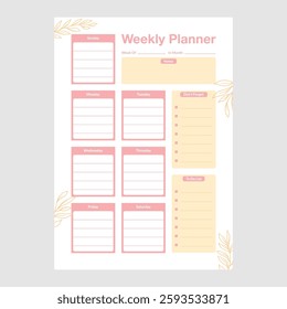 Minimal weekly planner template vector