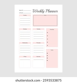 Minimal weekly planner template vector